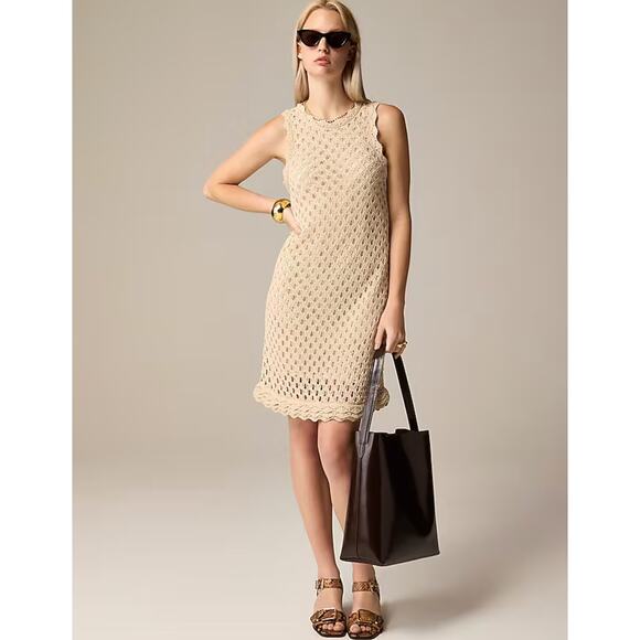 J.Crew Pointelle Sleeveless Sweater Dress Natural Beige Resort Boho Medium NWT - Picture 1 of 11